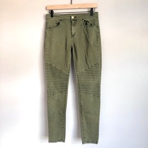 Moto Stitch Detail Army Olive Green Skinny Juniors Tinseltown Jeans Size 5J
